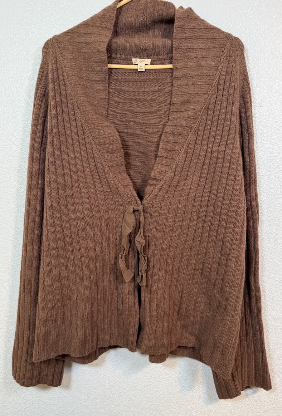 Vintage J.Jill Women’s XL Brown Wool Angora Blend Ribbed Tie Front Sweater